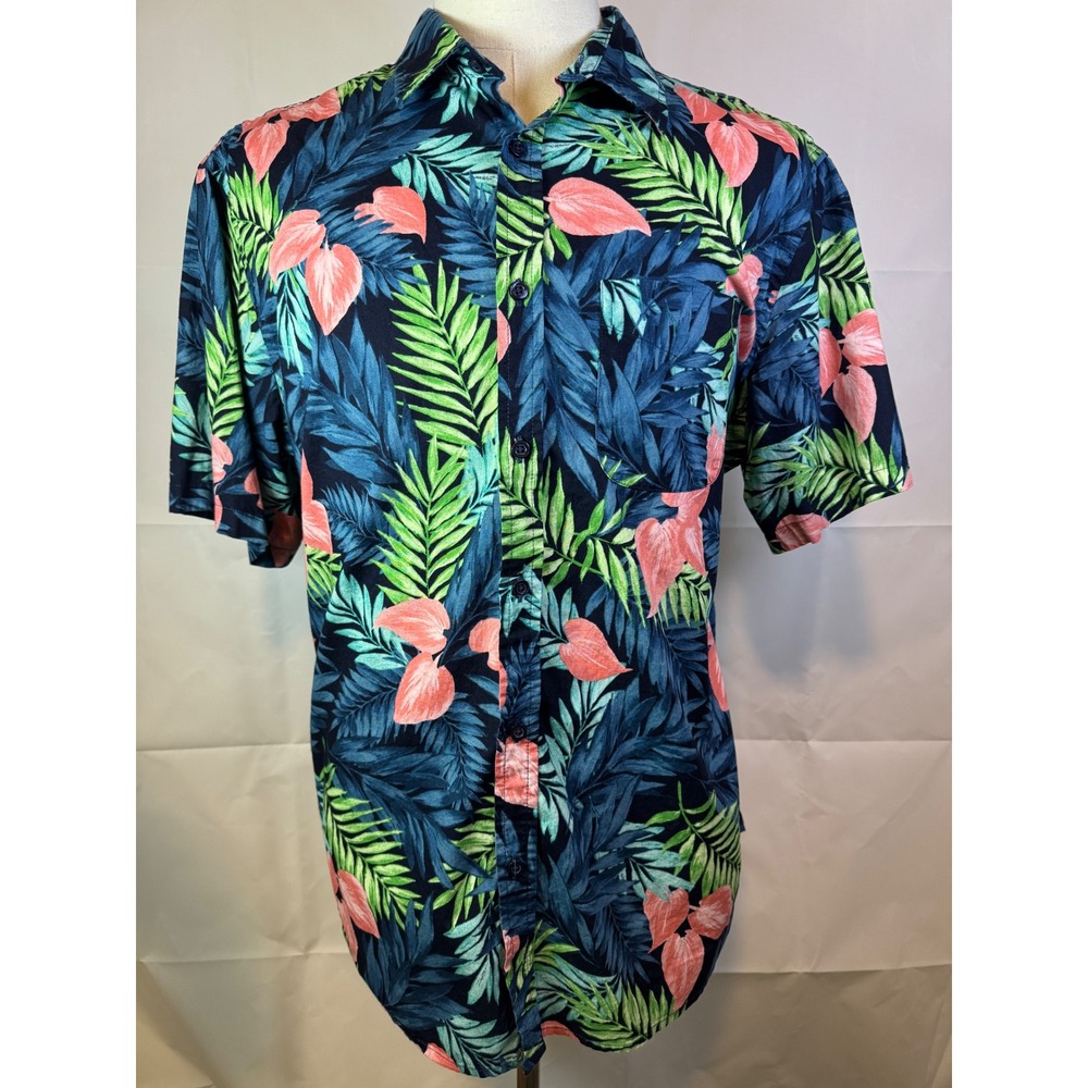 Old Navy Mens XL Everyday Shirt Regular Fit Built-In Flex Tropical Floral Navy